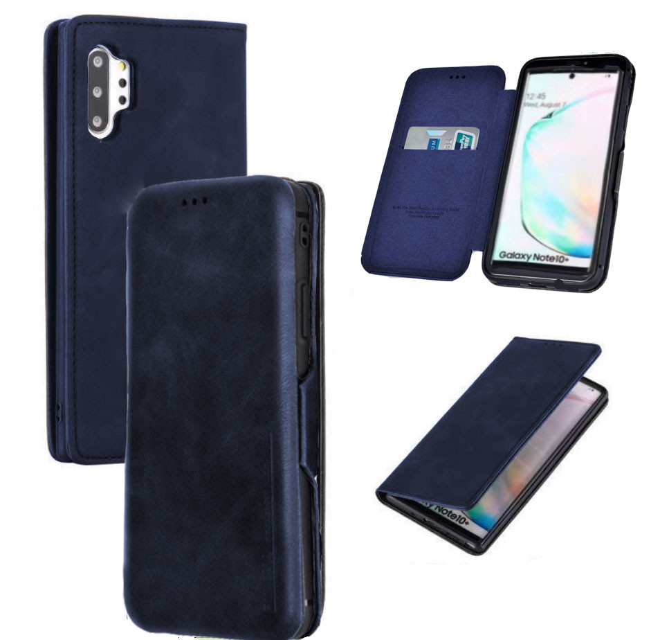 Чехол для смартфона кошелек визитница на магните для Note 10 Plus PULOKA темно синий
