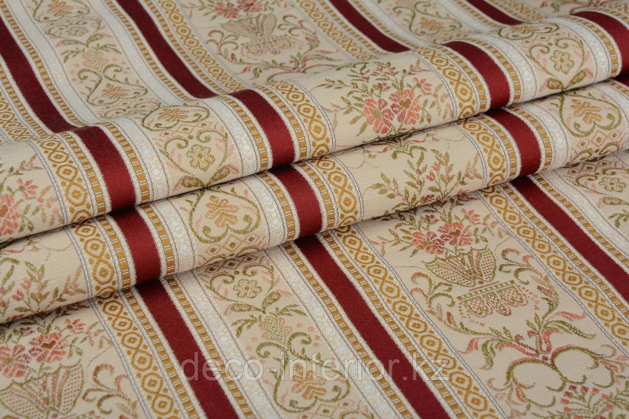 Портьерная ткань для штор и обивки, цветочный орнамент с полосой