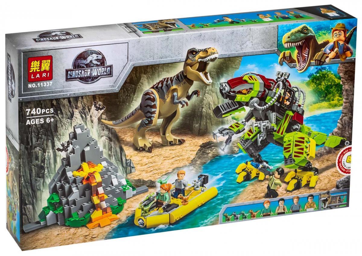 Lari Dinosaur World 11337 Конструктор Бой тираннозавра и робота-динозавра (Аналог LEGO 75938)
