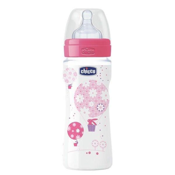 Chicco: Бутылочка Wellbeing розовая для кормления силикон 330 ml 4+