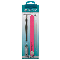 Набор маникюрных инструментов Zinger из 4 предметов (пилка, книпсер, триммер, палочка)