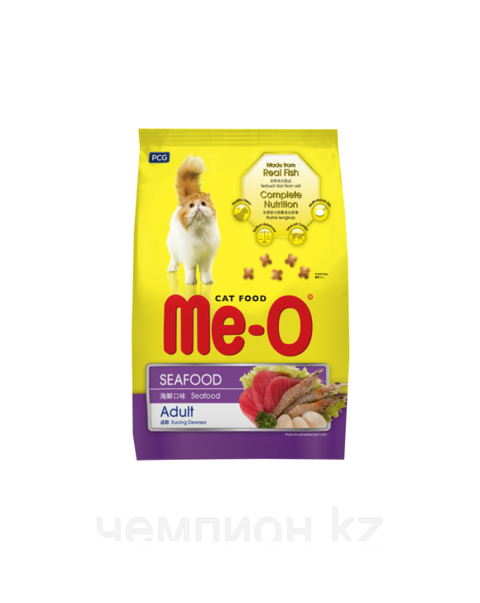 N40200 Meo-O, корм для взрослых кошек, с морепродуктами, уп.200 гр.