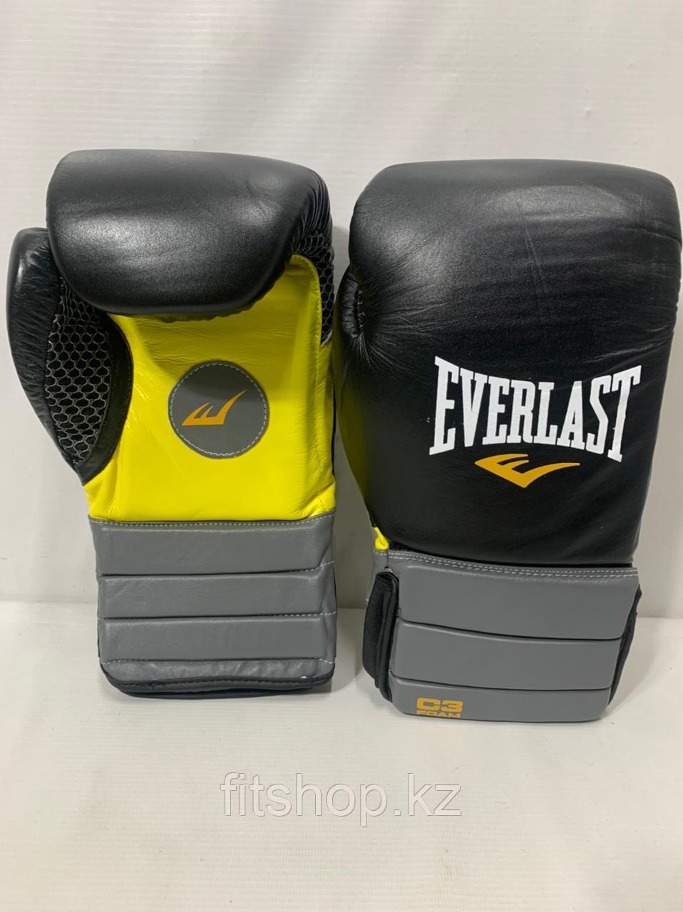 Боксерские перчатки Everlast ( натуральная кожа )  цвет черный / желтый