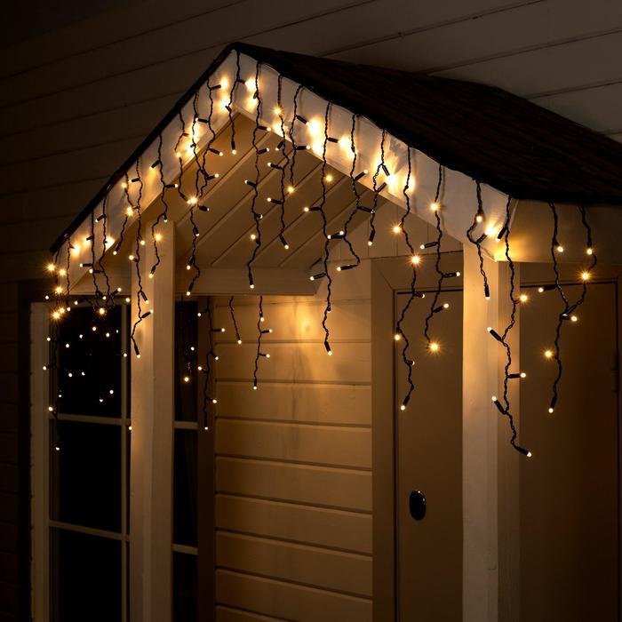 Гирлянда "Бахрома" 3 х 0.6 м , IP65, УМС, тёмная нить, 160 LED, свечение тёплое белое, 220 В