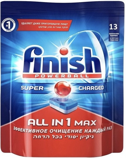 Таблетки для посудомоечных машин FINISH «Все в одном» в растворимый оболочке, 13 шт