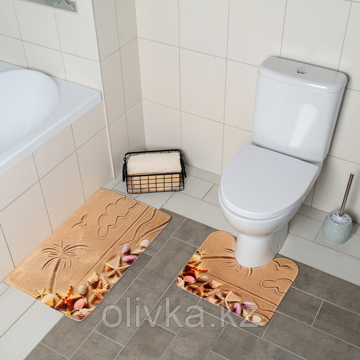 Набор ковриков для ванны и туалета Доляна «Пляж», 2 шт: 40×45, 45×75 см
