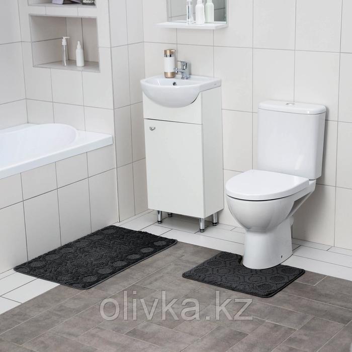 Набор ковриков для ванны и туалета SHAHINTEX «Актив», 2 шт: 50×80, 50×40 см, цвет серый