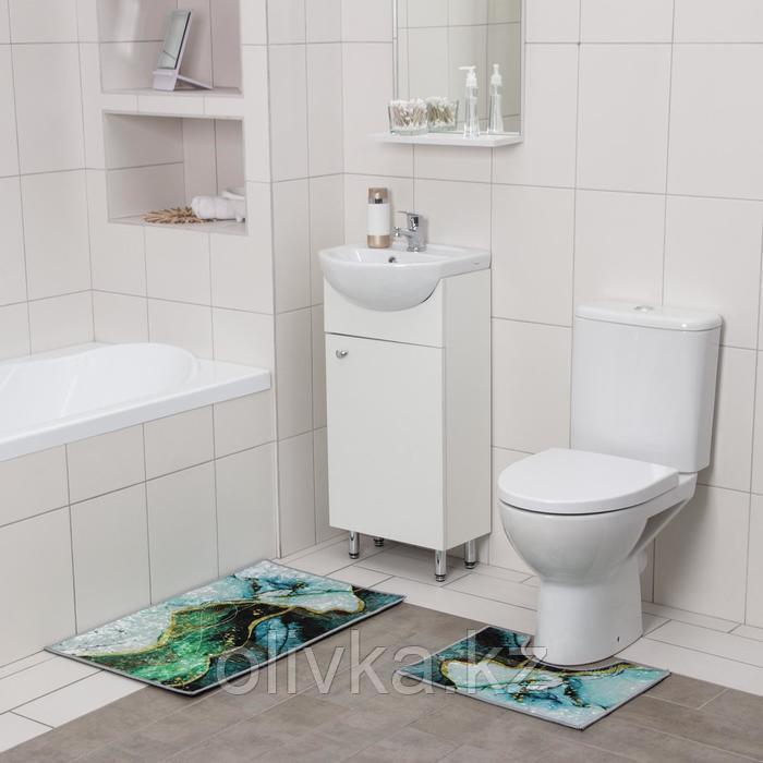Набор ковриков для ванны и туалета Доляна «Агат», 2 шт: 50×80, 50×40 см, цвет зелёный