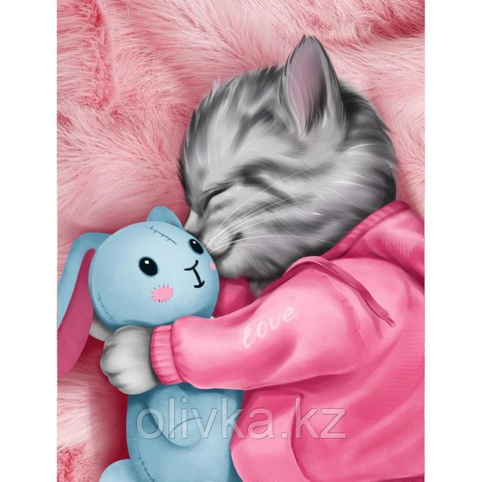 Алмазная вышивка с частичным заполнением "Котик" 15*21 см, холст