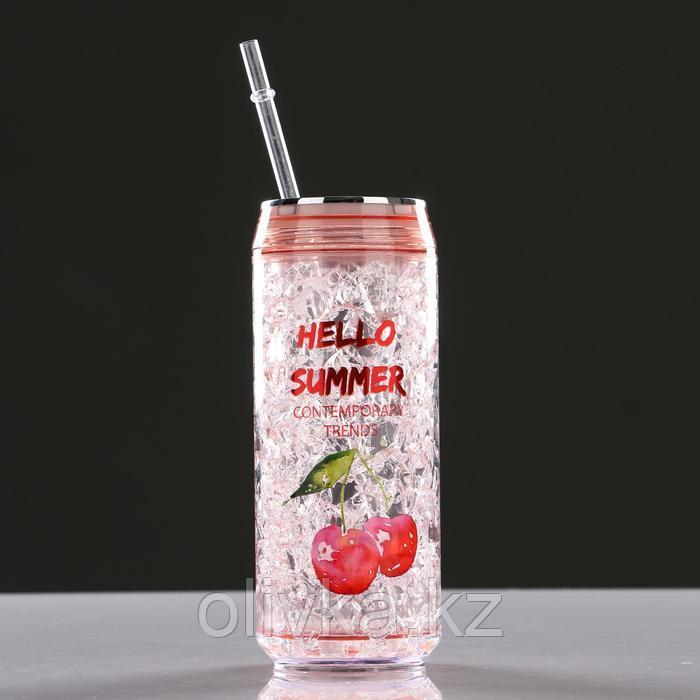 Охлаждающий стакан 300 мл Hello Summer , сохраняет холод 2 ч, 7х18.5 см, (+трубочка) микс