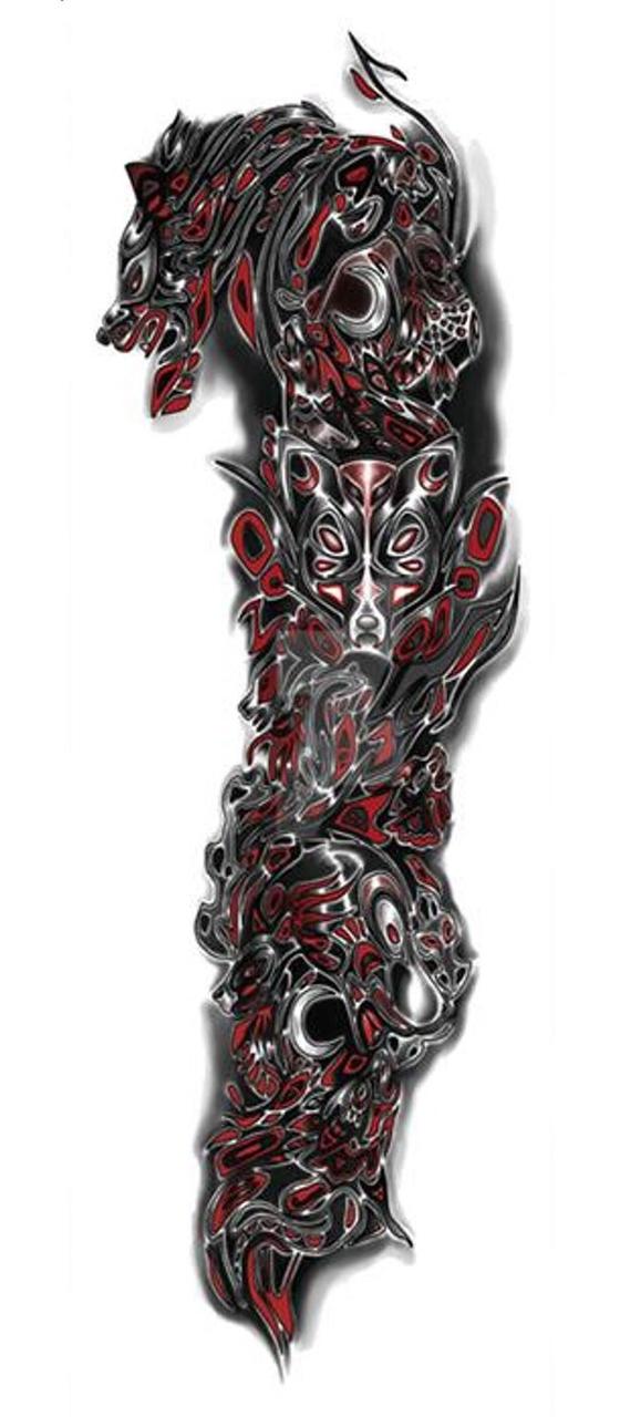 Временное тату полный рукав с узором красный-черный QB-3007 15х43 см - фото 2 - id-p58253748