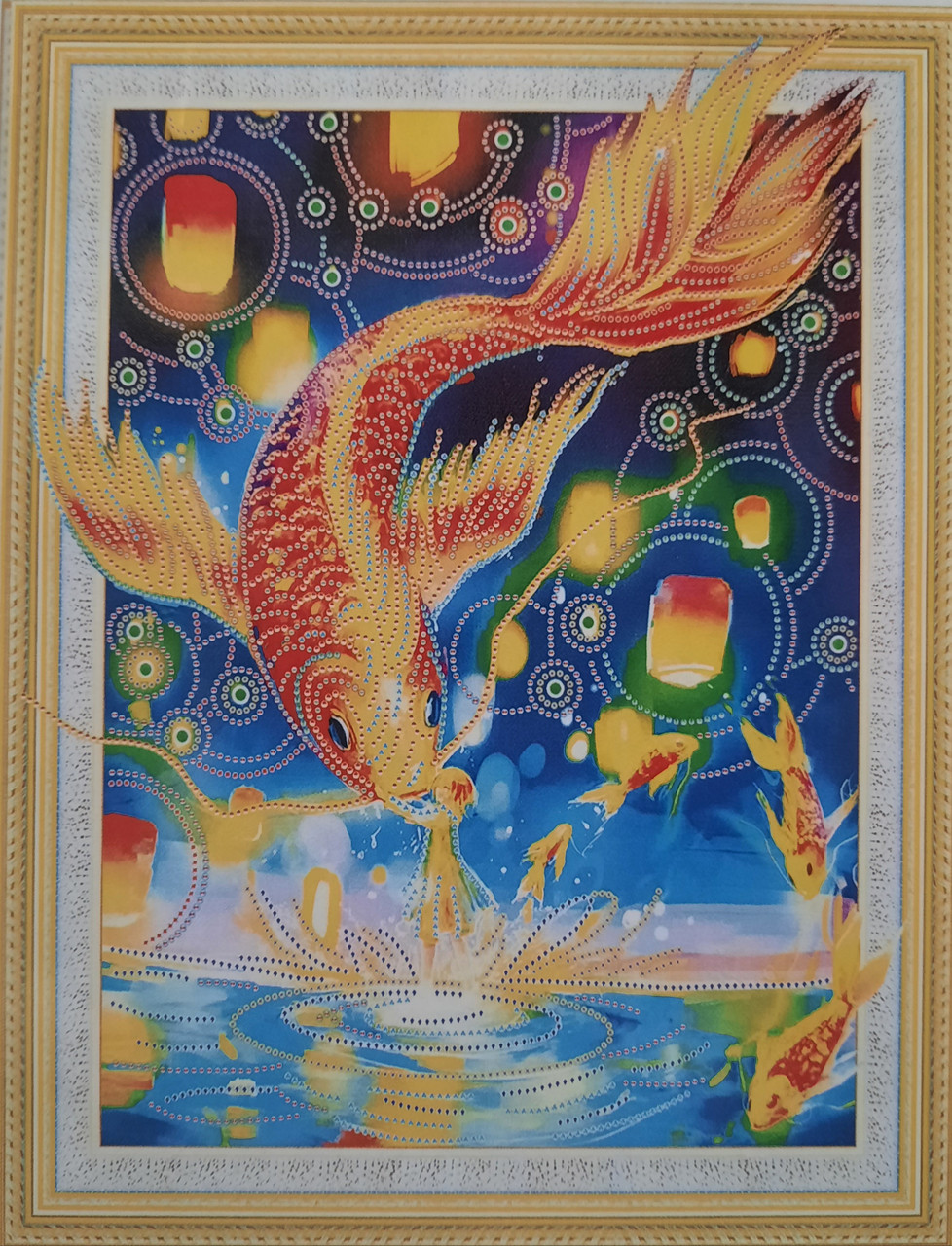 Алмазная мозаика на подрамнике круглые стразы 7D " Золотая рыбка" 50х40