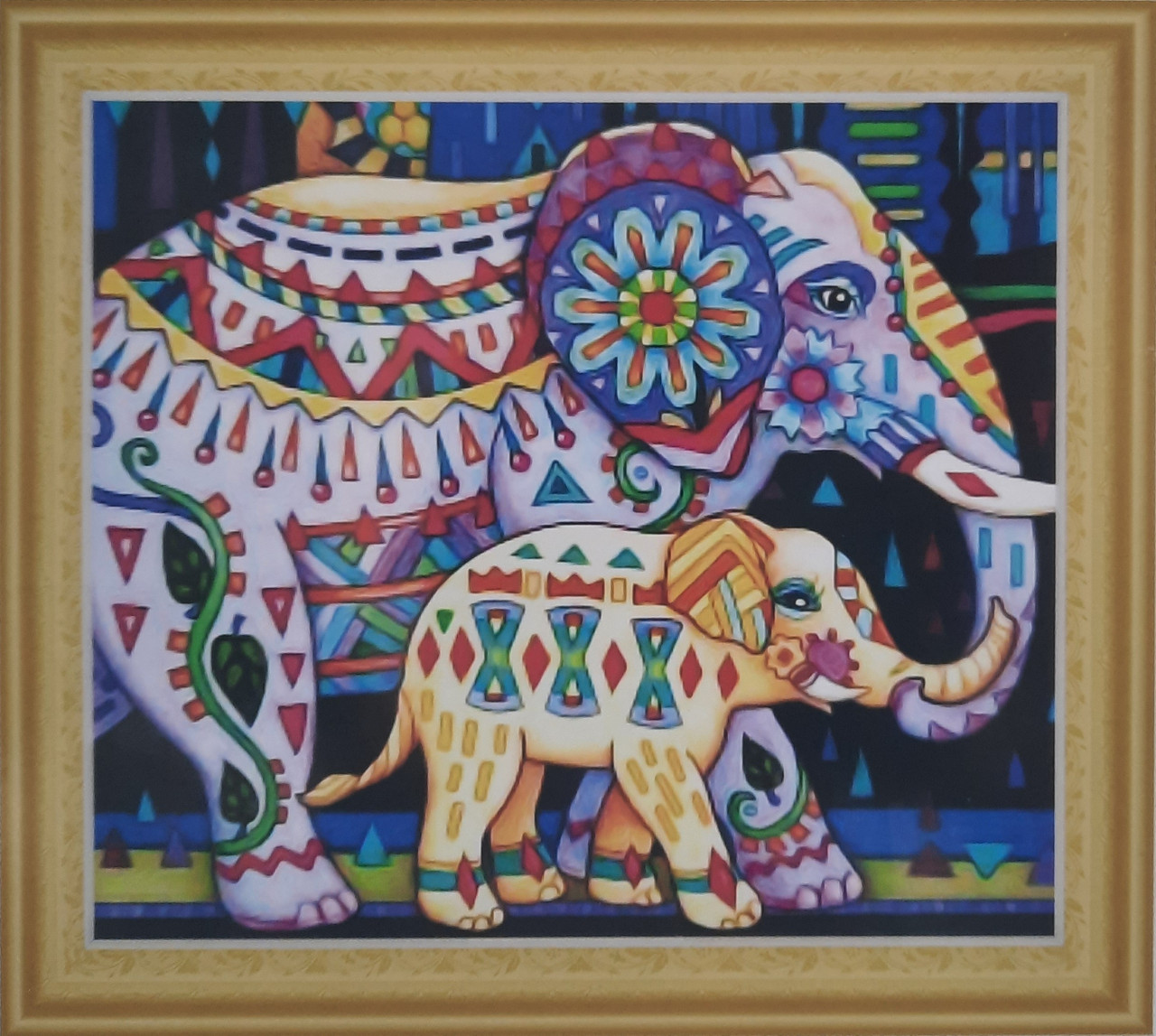 Алмазная мозаика на подрамнике круглые стразы 7D " Слоны" 50х40