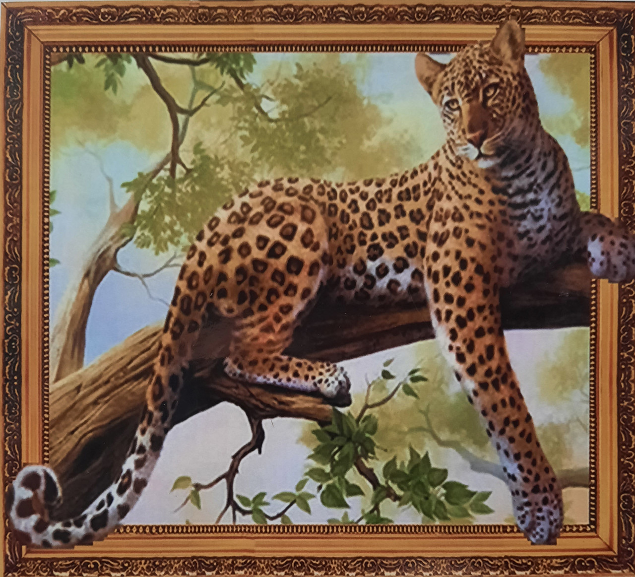 Алмазная мозаика на подрамнике круглые стразы 7D " Леопард "  50х40