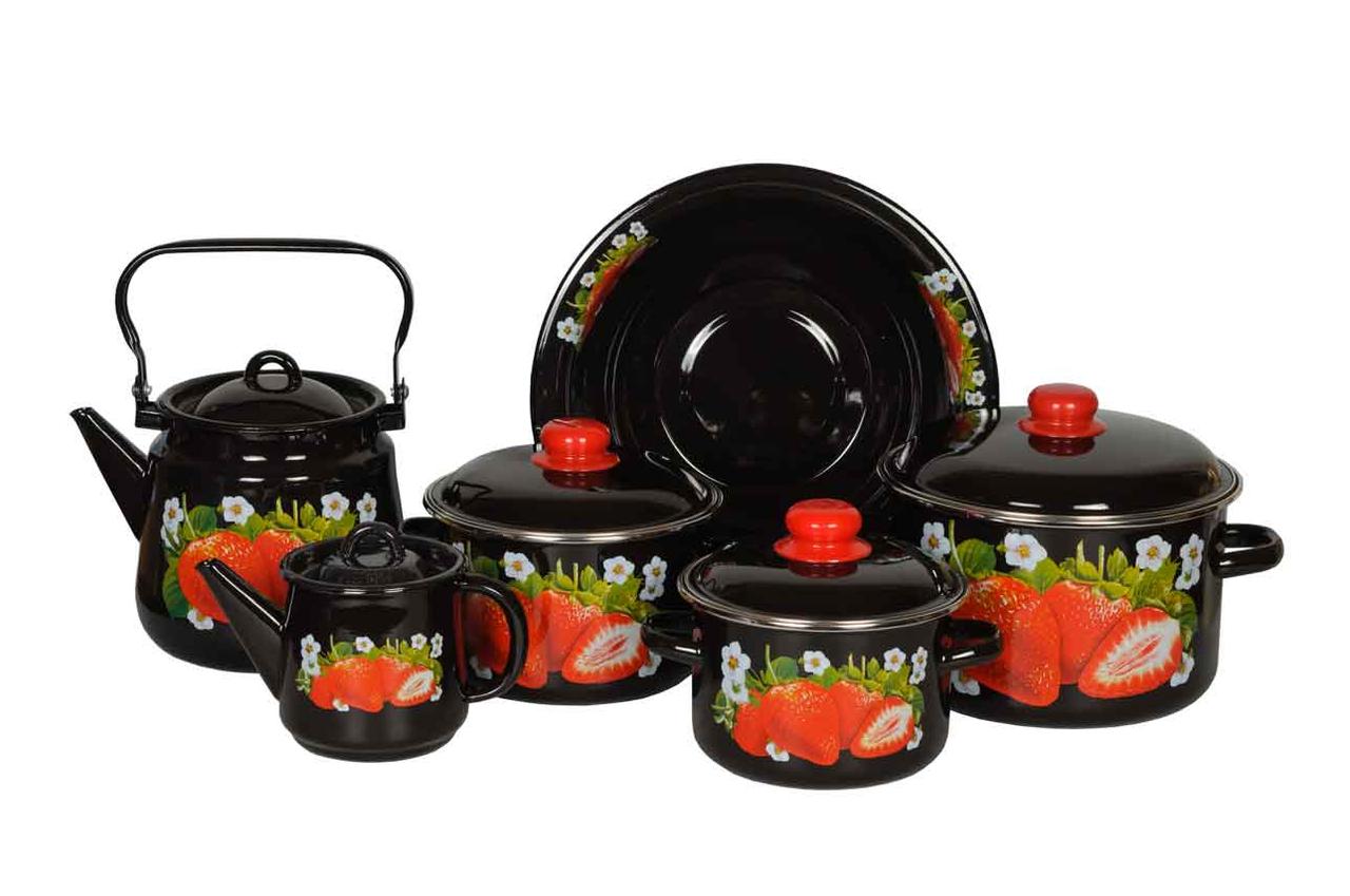 Набор кастрюль №37 из 6 пр. "Клубника садовая", черн. (СтальЭмаль, Россия), фото 1