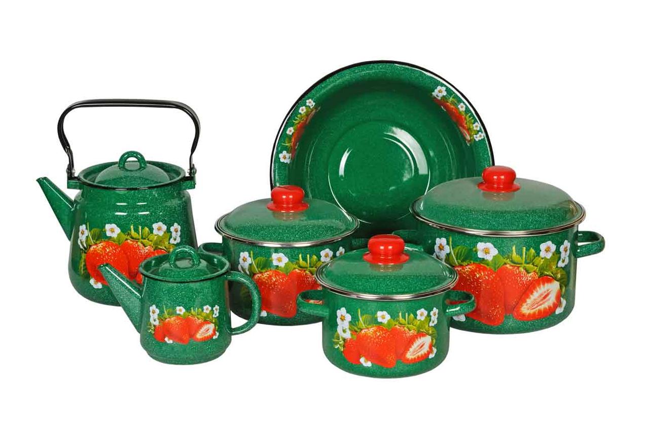 Набор кастрюль №37 из 6 пр. "Клубника садовая", изумр. (СтальЭмаль, Россия), фото 1