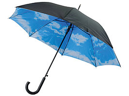 Зонт-трость Облака полуавтоматический с двухслойным куполом, черный /белый /голубой (артикул 907127)