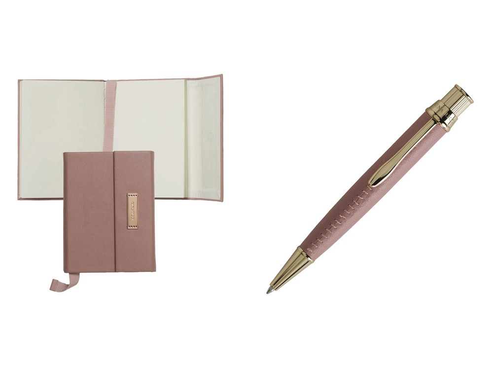 Набор: дизайнерский блокнот А6, ручка шариковая, пудровый/золотистый (артикул 60155) - фото 2 - id-p65810223