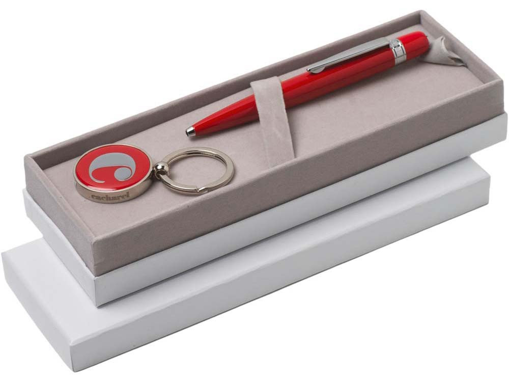 Набор Cacharel: шариковая ручка, брелок с флеш-картой USB 2. на 4 Гб, красный/серебристый (артикул 67184)