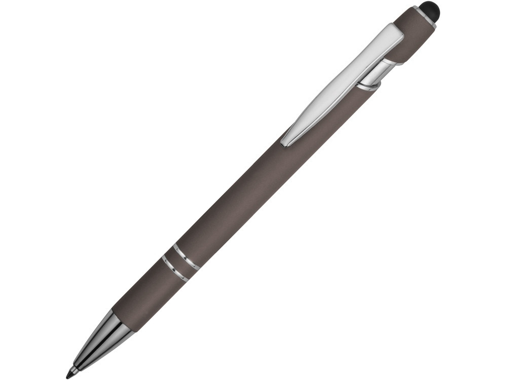 Ручка металлическая soft-touch шариковая со стилусом Sway, черный/серебристый (артикул 18381.07) 17, нажимной, Да, металл c покрытием soft-touch, Гравировка, шариковый, 0.7, серебристый, серый/серебристый, синий - фото 1 - id-p65816488