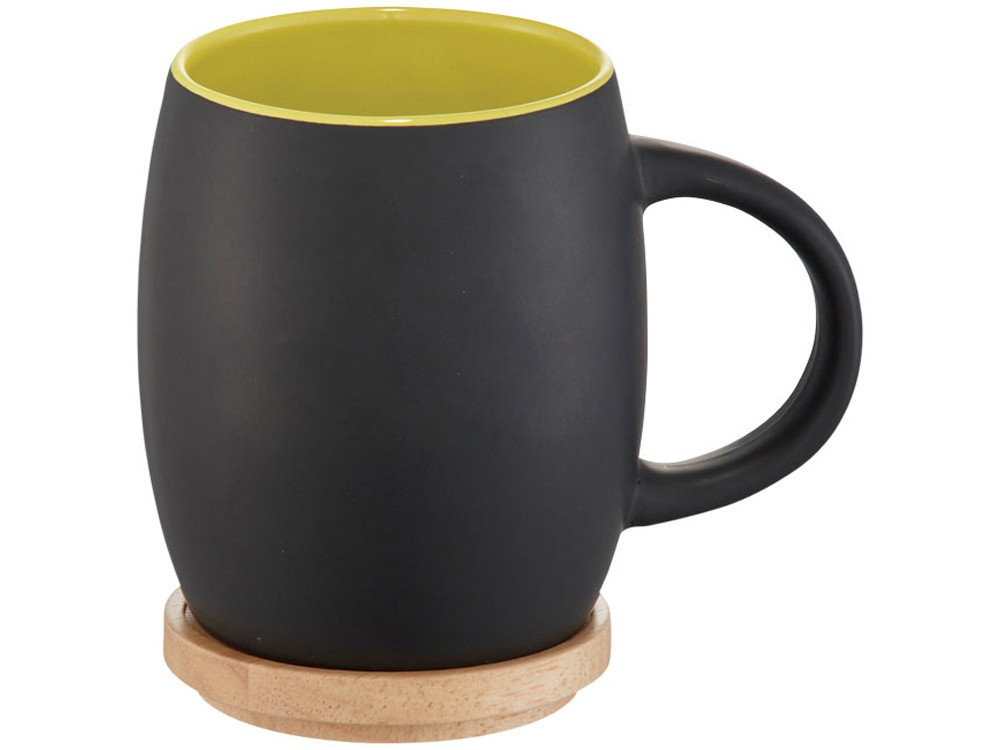 Керамическая чашка Hearth с деревянной крышкой-костером, черный/лайм (артикул 10046603) - фото 1 - id-p65813074