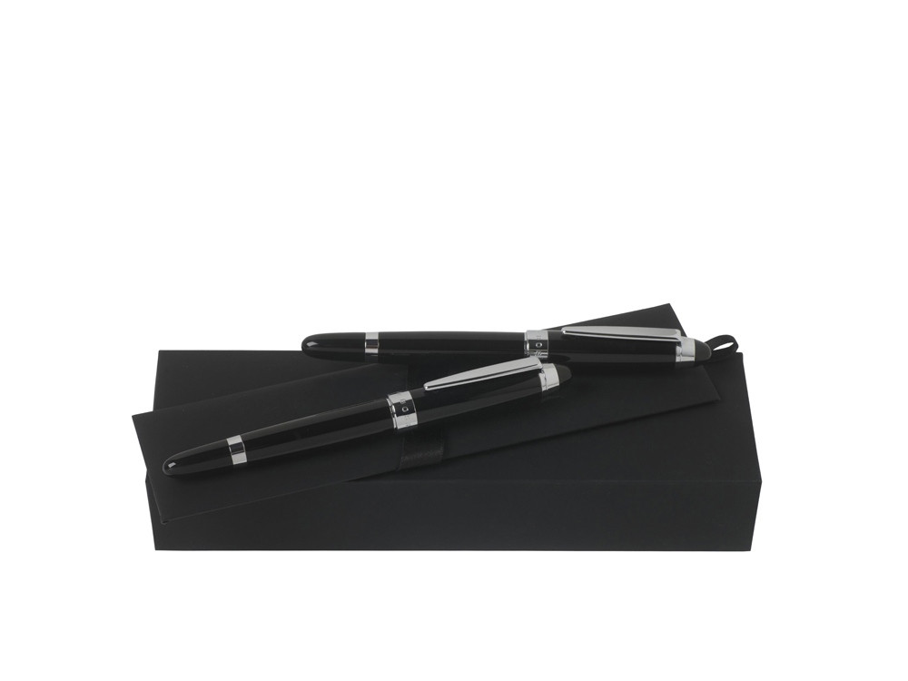 Подарочный набор: ручка перьевая, ручка-роллер. Hugo Boss, черный/серебристый (артикул HPPR501)