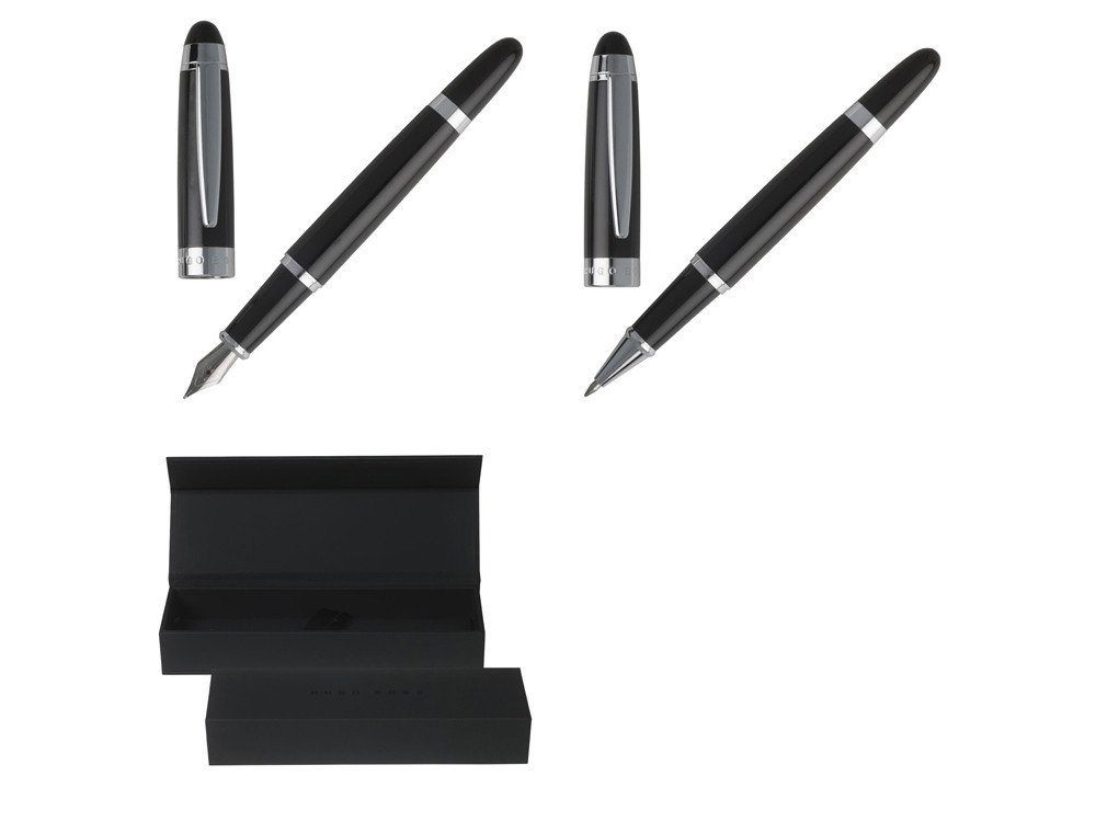 Подарочный набор: ручка перьевая, ручка-роллер. Hugo Boss, черный/серебристый (артикул HPPR501) - фото 2 - id-p65812049