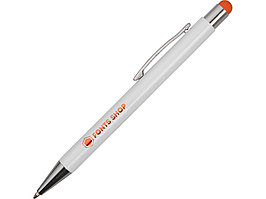 Ручка металлическая шариковая Flowery со стилусом и цветным зеркальным слоем, белый/оранжевый (артикул