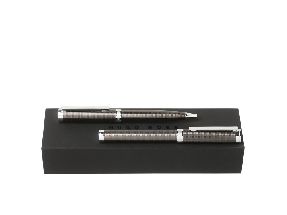 Подарочный набор: ручка шариковая, ручка-роллер. Hugo Boss, графит/серебристый (артикул HPBR651)