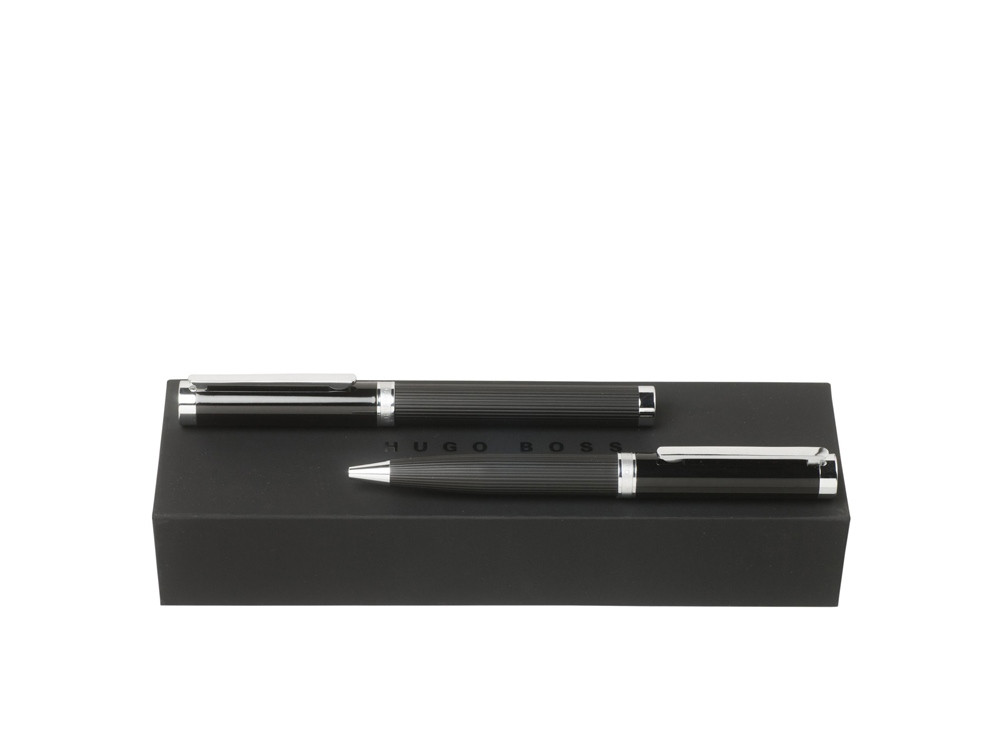 Подарочный набор: ручка шариковая, ручка-роллер. Hugo Boss, черный/серебристый (артикул HPIR651) - фото 1 - id-p65812091