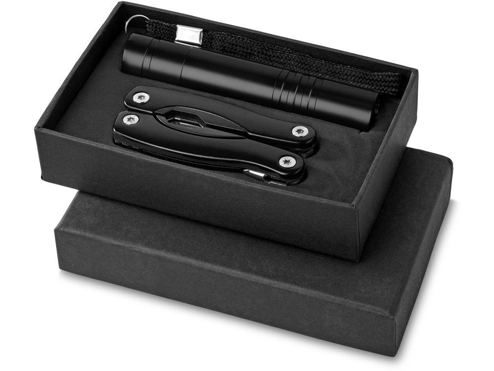 Подарочный набор Scout с многофункциональным ножом и фонариком, черный (артикул 10449400), фото 1