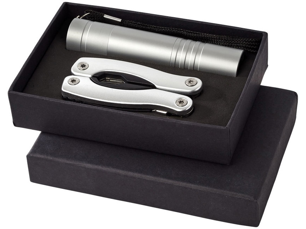 Подарочный набор Scout с многофункциональным ножом и фонариком, серебристый (артикул 10449403), фото 1
