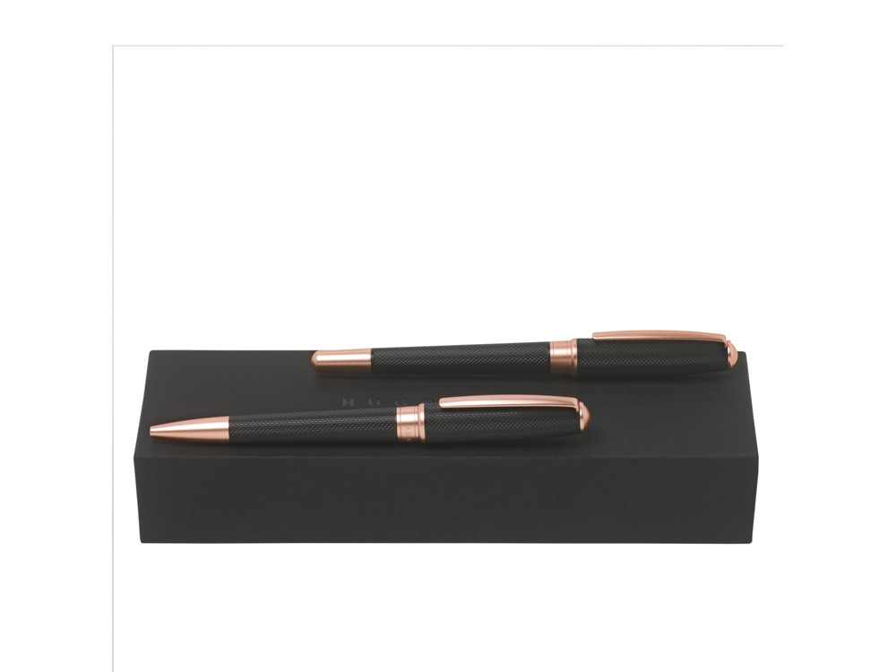 Подарочный набор: ручка шариковая, ручка-роллер. Hugo Boss, черный/розовое золото (артикул HPBR744E) - фото 1 - id-p65812176