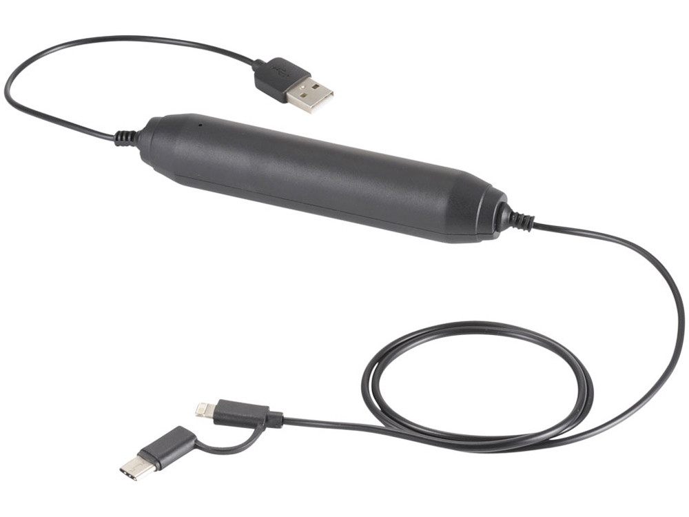 Портативное зарядное устройство, 2000 mAh/кабель 3 в 1, черный (артикул 12373300), фото 1
