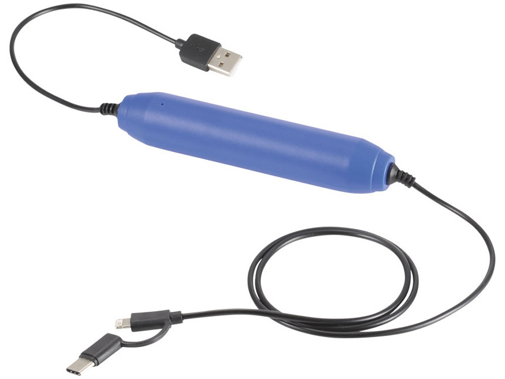 Портативное зарядное устройство, 2000 mAh/кабель 3 в 1, ярко-синий (артикул 12373302)