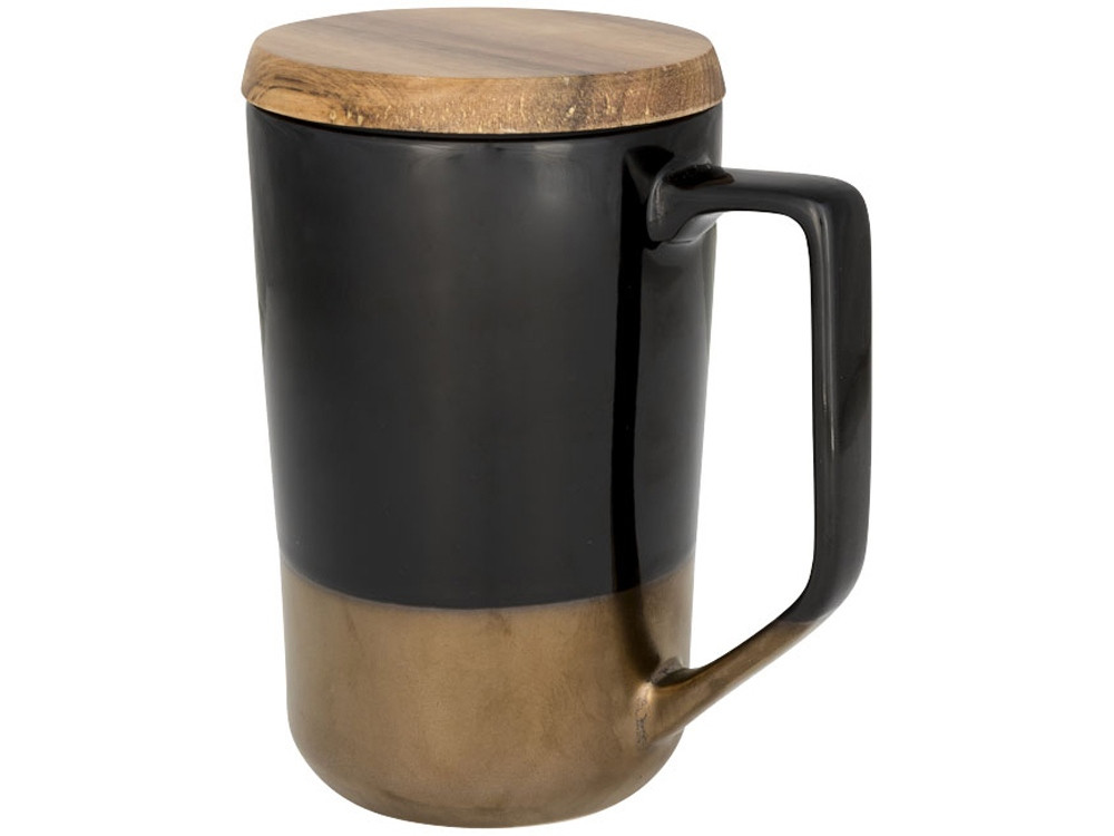 Керамическая кружка Tahoe для чая и кофе с деревянной крышкой, черный (артикул 10053700) - фото 1 - id-p65817672