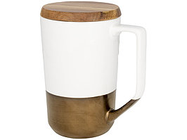 Керамическая кружка Tahoe для чая и кофе с деревянной крышкой, белый (артикул 10053701)