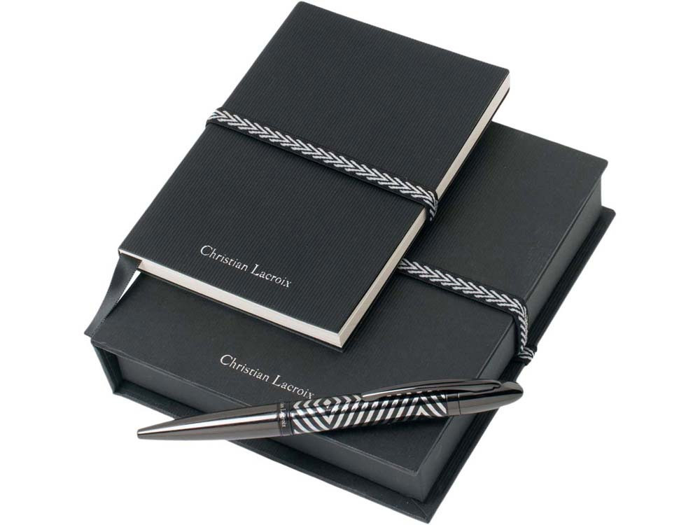 Набор Leban: блокнот, ручка шариковая. Christian Lacroix, черный/серебристый (артикул 60405)