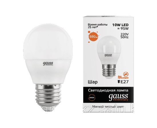 Лампа Gauss Elementary Шар 10W 710lm 3000K Е27 LED 1/10/100