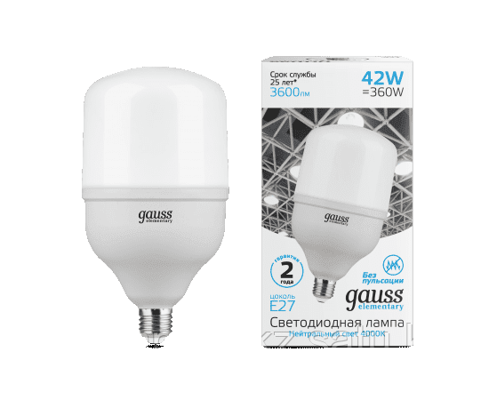 Лампа Gauss Elementary T120 42W 3600lm 4000K E27 LED 1/12