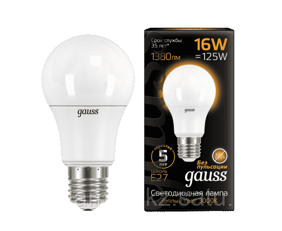 Лампа Gauss A60 16W 1380lm 3000K E27 LED 1/10/50, фото 2
