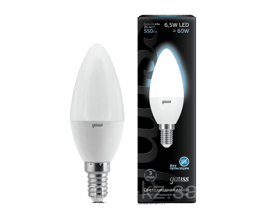 Лампа Gauss Свеча 6.5W 550lm 4100К E14 LED 1/10/100, фото 2
