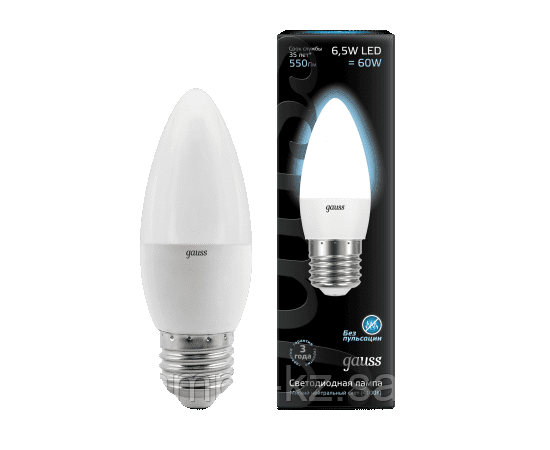 Лампа Gauss Свеча 6.5W 550lm 4100К E27 LED 1/10/100, фото 2