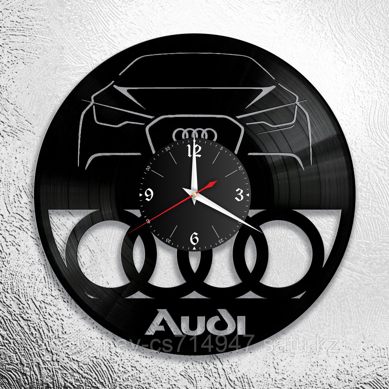 Настенные часы из пластинки Audi Ауди, подарок фанатам, любителям, владельцам, с логотипом, 0915