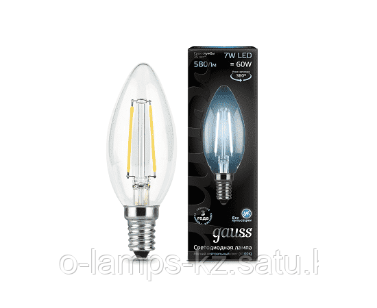 Лампа Gauss Filament Свеча 7W 580lm 4100К Е14 LED 1/10/50, фото 2