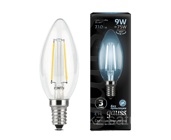 Лампа Gauss Filament Свеча 9W 710lm 4100К Е14 LED 1/10/50, фото 2