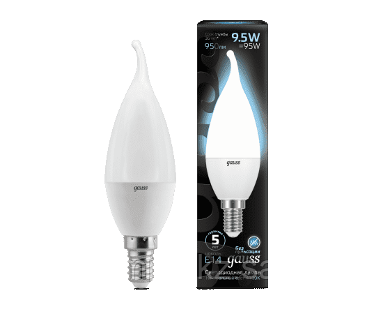 Лампа Gauss Свеча на ветру 9.5W 950lm 4100K E14 LED 1/10/50, фото 2