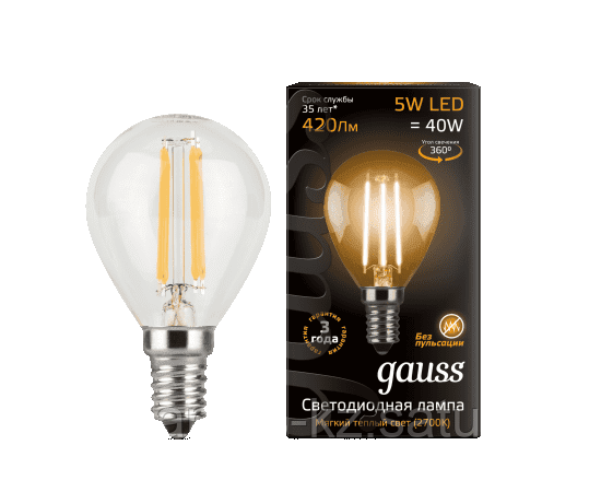 Gauss LED Filament Globe E14 5W 2700K 1/10/50, фото 2