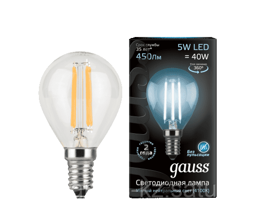 Gauss LED Filament Globe E14 5W 4100K 1/10/50