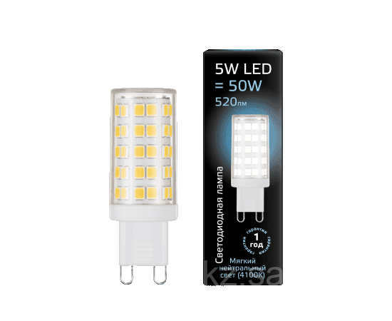 Лампа Gauss G9 AC185-265V 5W 520lm 4100K керамика LED 1/10/200, фото 2